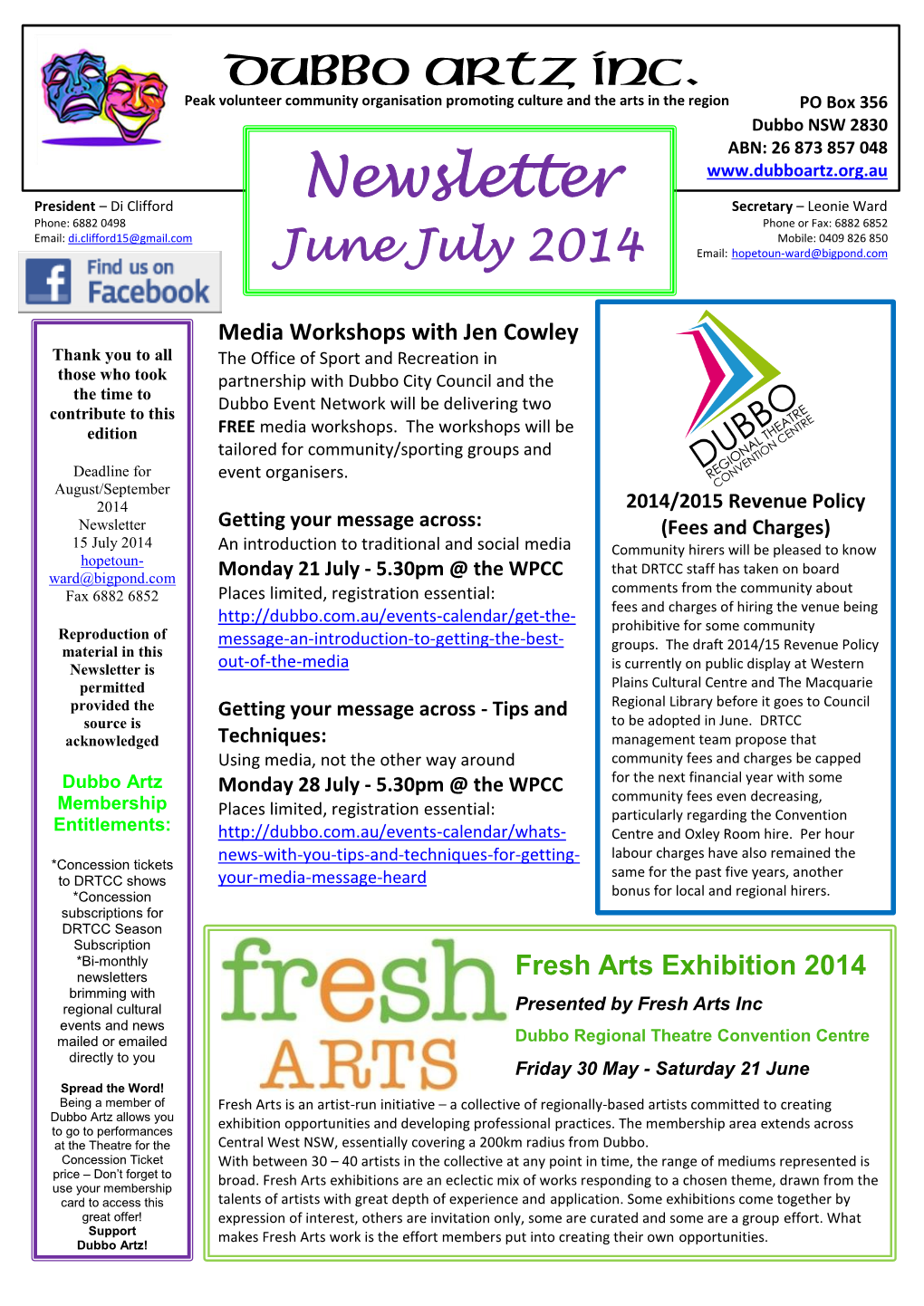 Dubbo Artz Inc. Newsletter