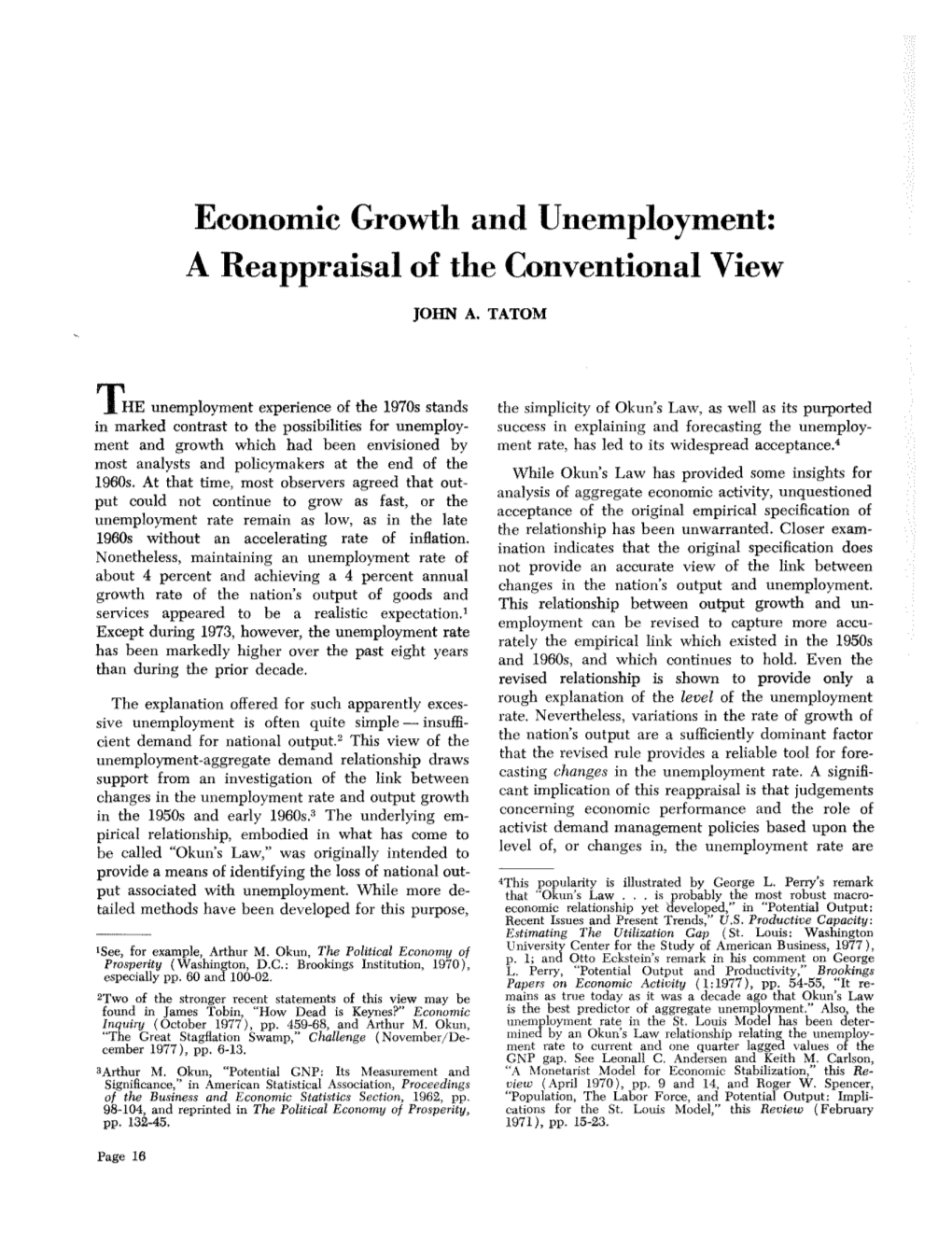 Economic Growth and Unemployment: a Reappraisal of the Conventional View