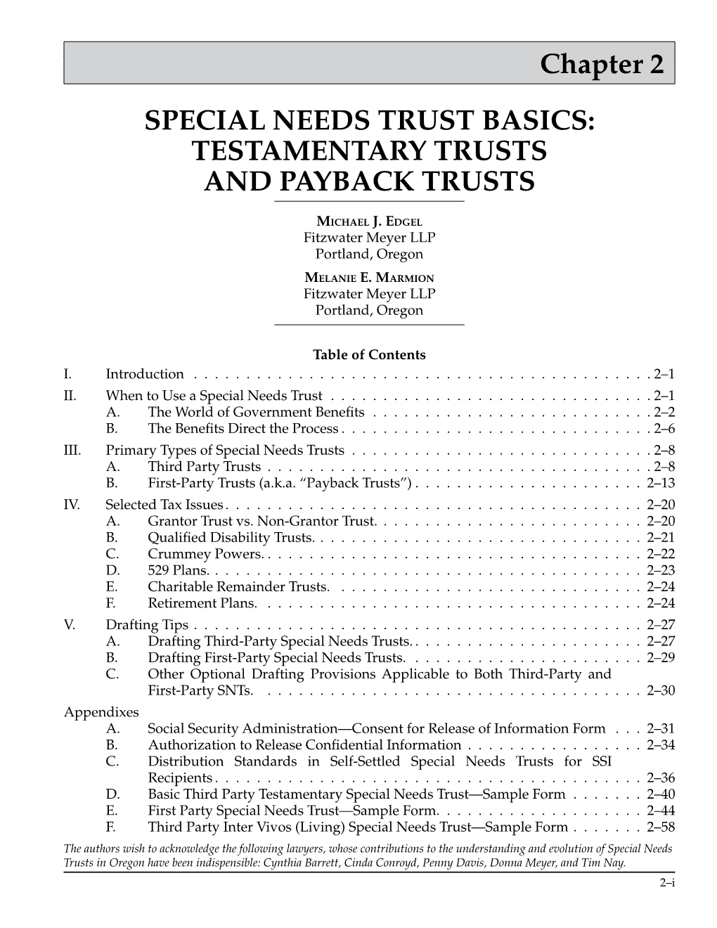 Chapter 2 SPECIAL NEEDS TRUST BASICS: TESTAMENTARY