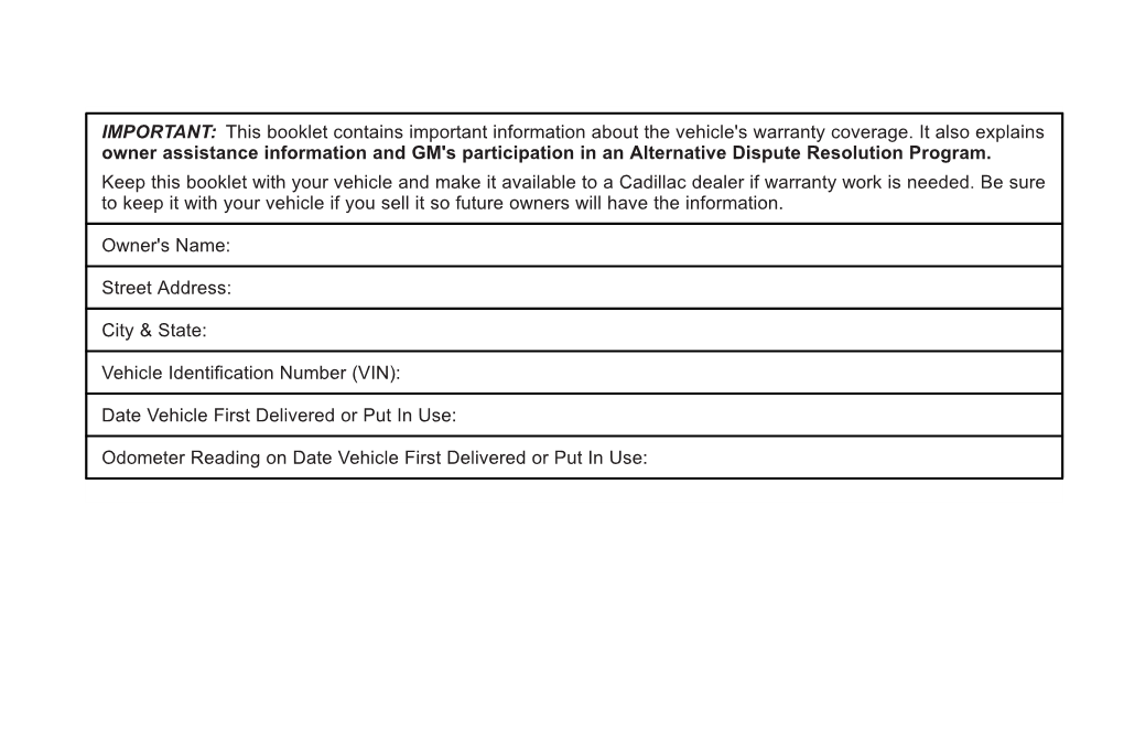 2011 Cadillac STS Warranty Guide