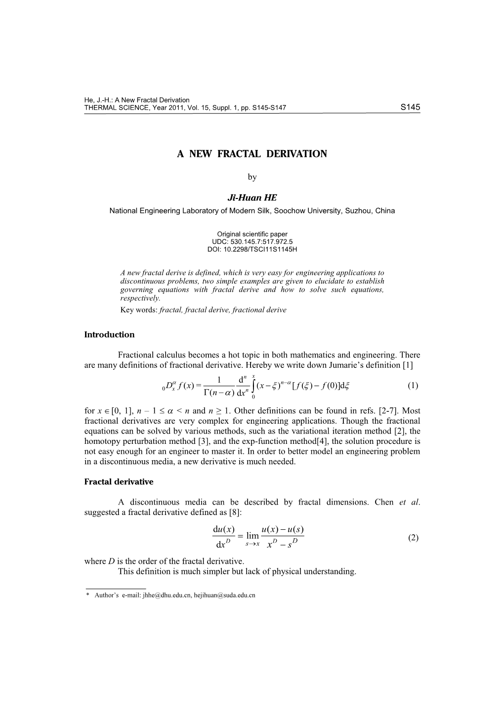 A NEW FRACTAL DERIVATION X