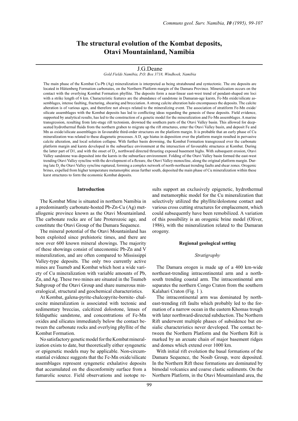 The Structural Evolution of the Kombat Deposits, Otavi Mountainland, Namibia