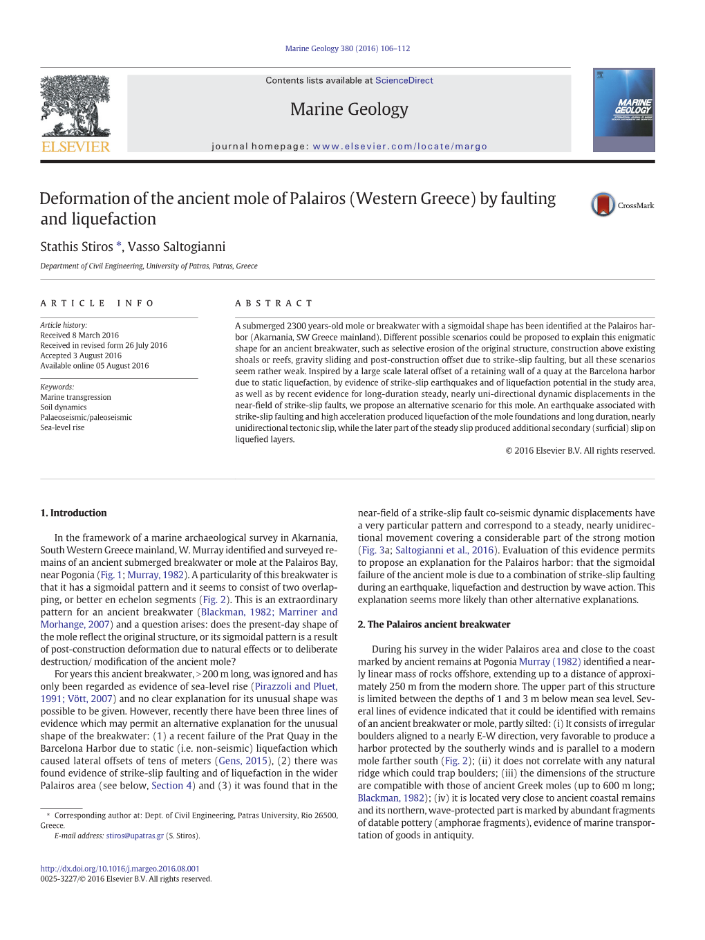 Deformation of the Ancient Mole of Palairos (Western Greece) by Faulting and Liquefaction