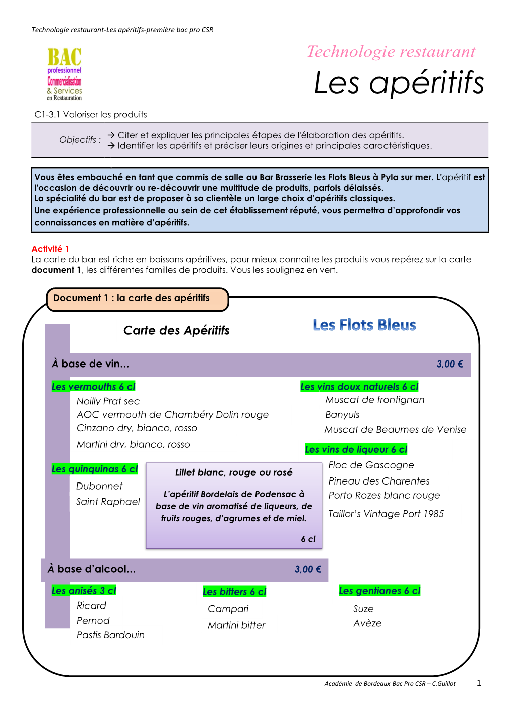 Les Apéritifs-Première Bac Pro CSR