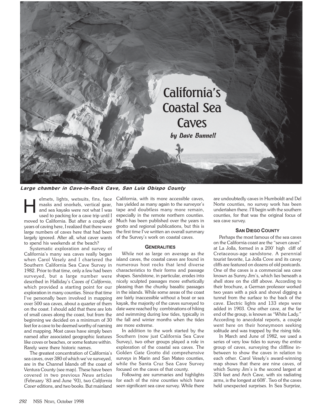 California's Coastal Sea Caves, NSS News, October 1998