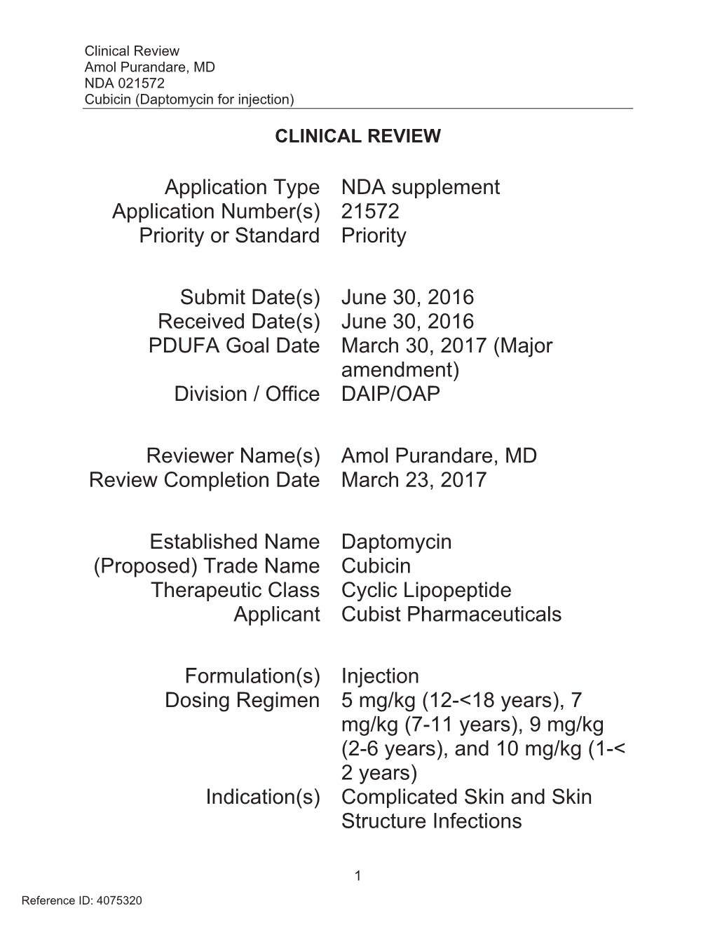 Clinical Review (Cubicin)