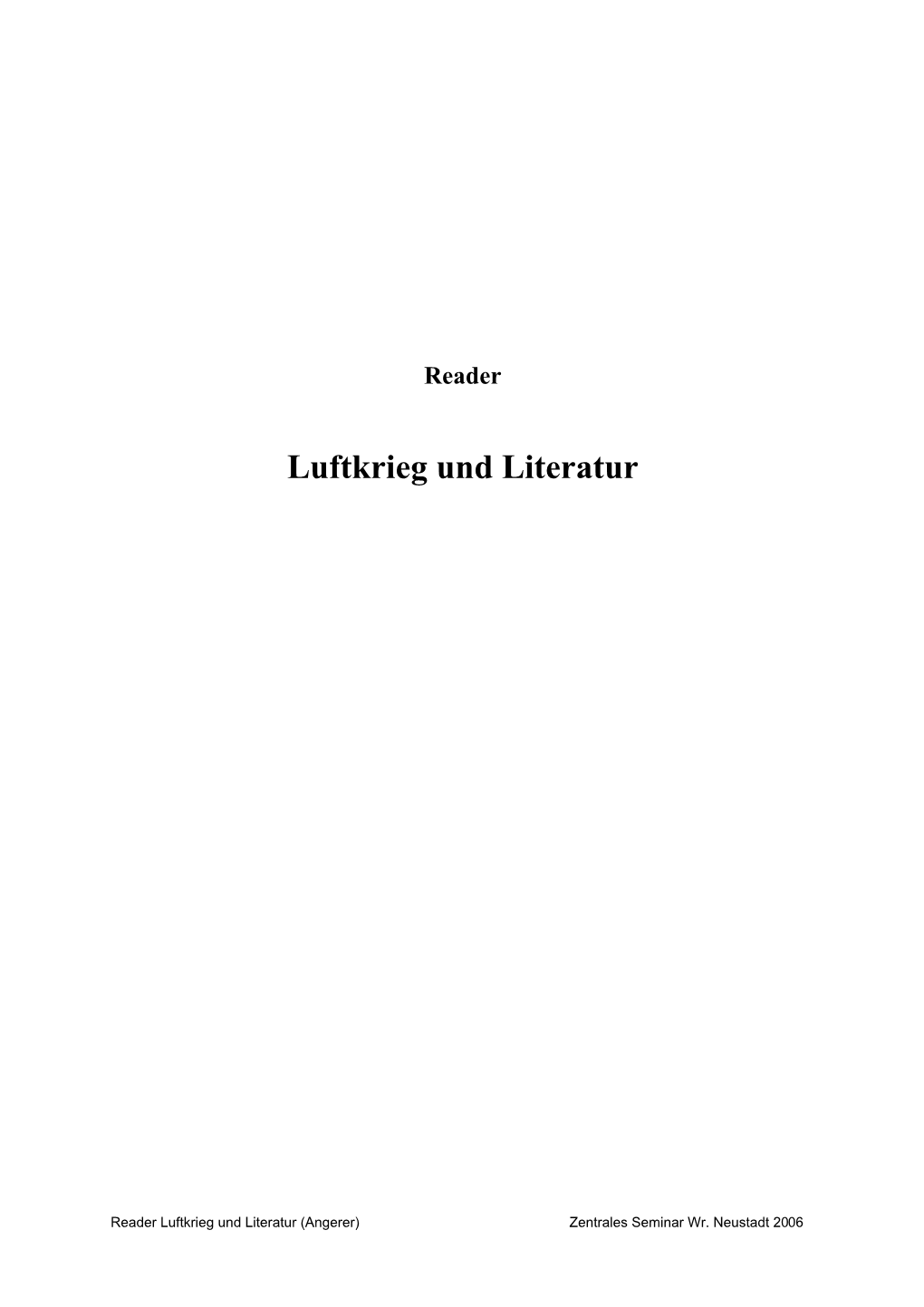 Luftkrieg Und Literatur