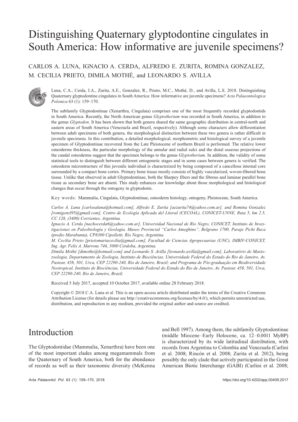 Distinguishing Quaternary Glyptodontine Cingulates in South America: How Informative Are Juvenile Specimens?