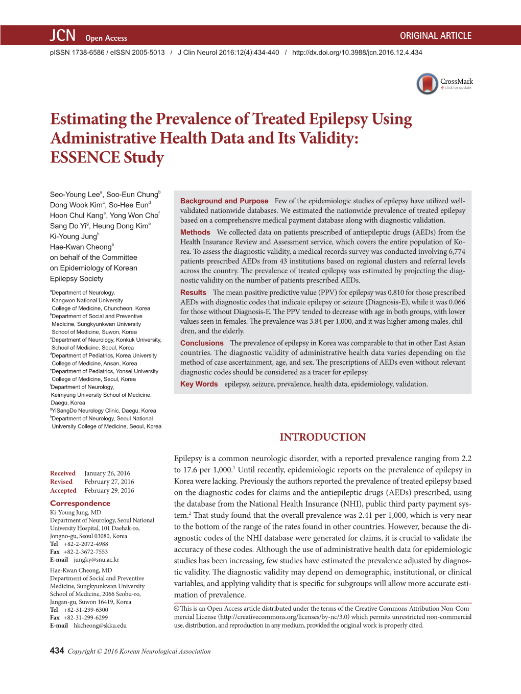 Estimating the Prevalence of Treated Epilepsy Using Administrative Health Data and Its Validity: ESSENCE Study