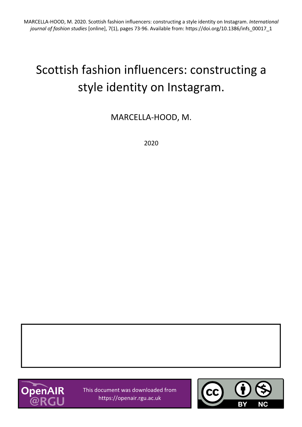 Scottish Fashion Influencers: Constructing a Style Identity on Instagram