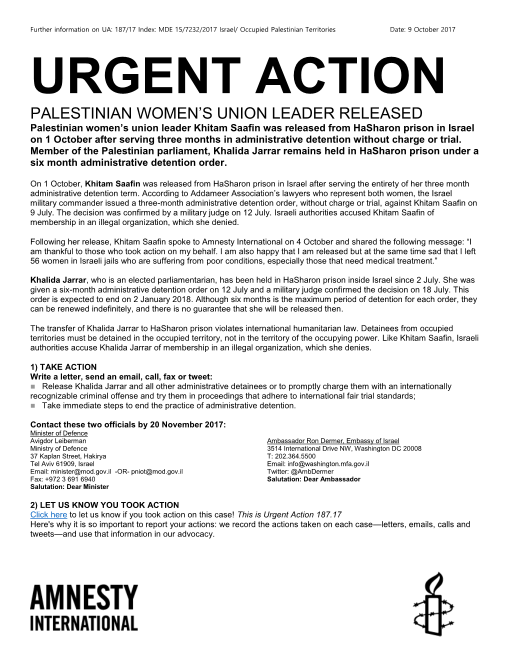 Urgent Action