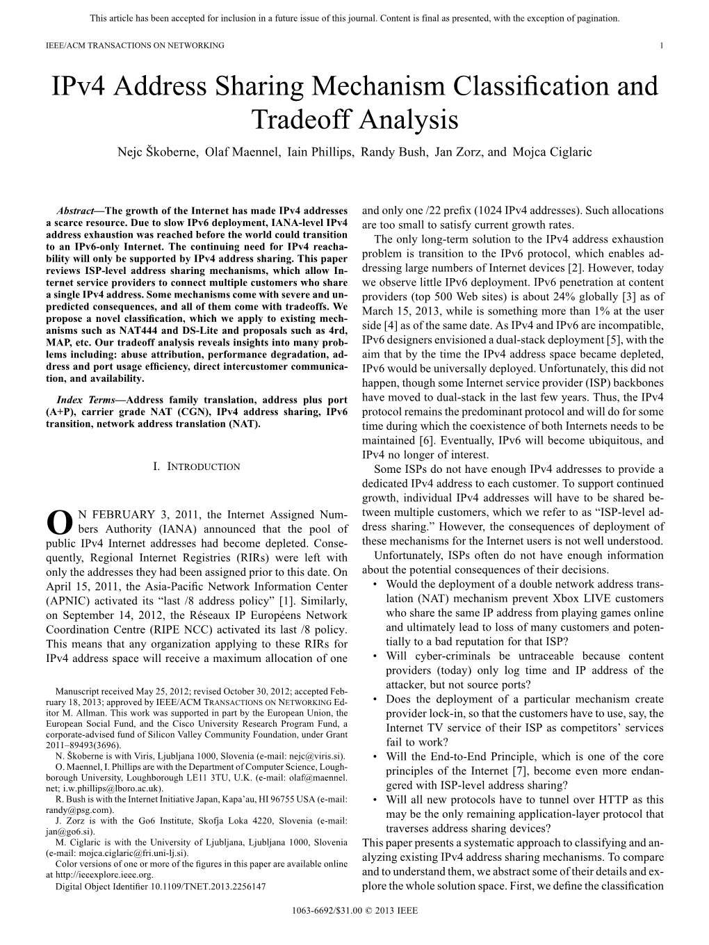 Ipv4 Address Sharing Mechanism Classification And