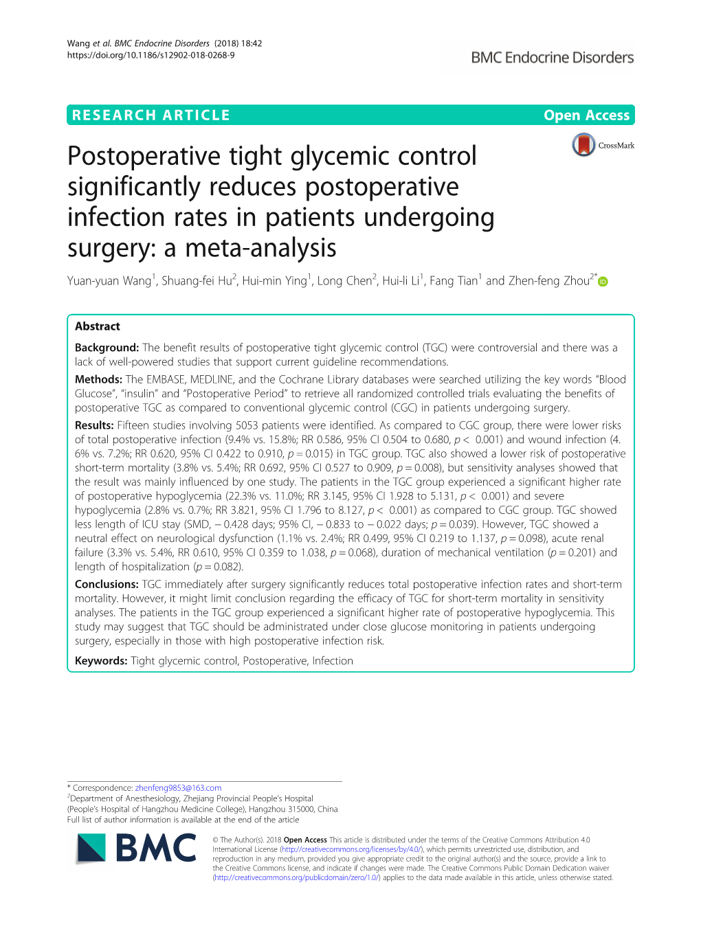 Postoperative Tight Glycemic Control