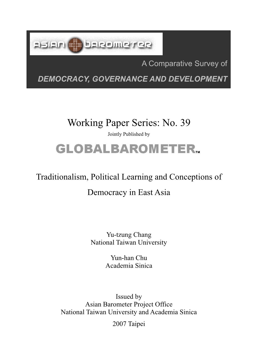 Working Paper Series: No. 39 Jointly Published By