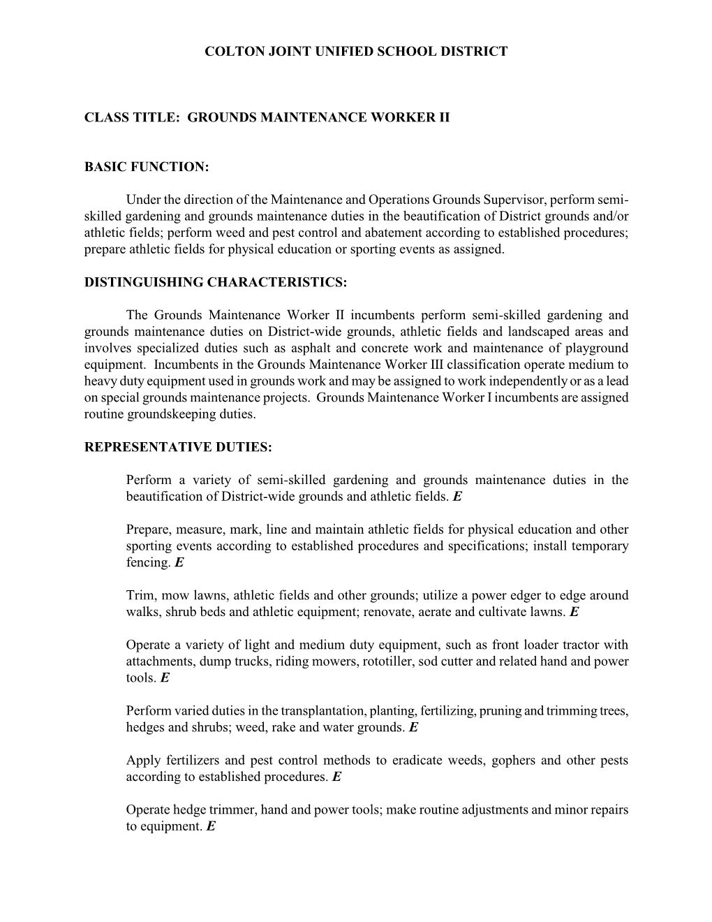 Grounds Maintenance Worker Ii Basic Function