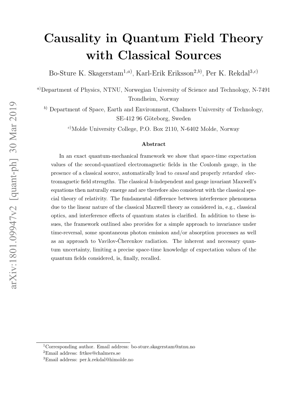 Causality in Quantum Field Theory with Classical Sources