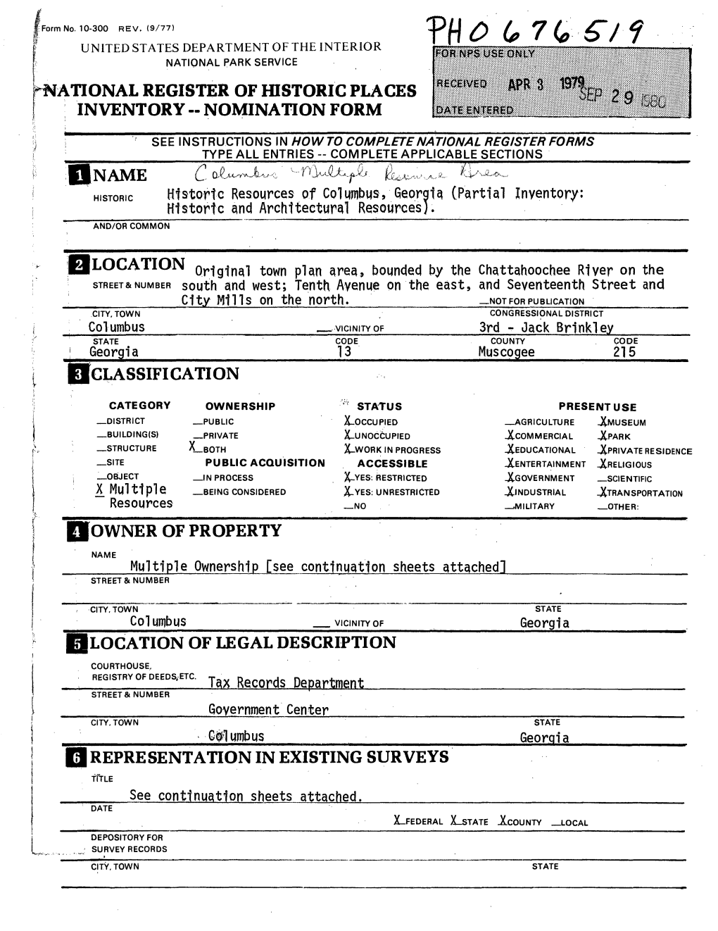 Rational Register of Historic Places | Inventory-Nomination Form