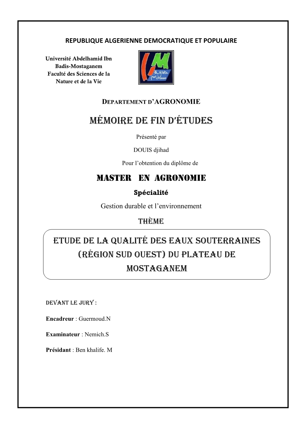 Mémoire De Fin D'études