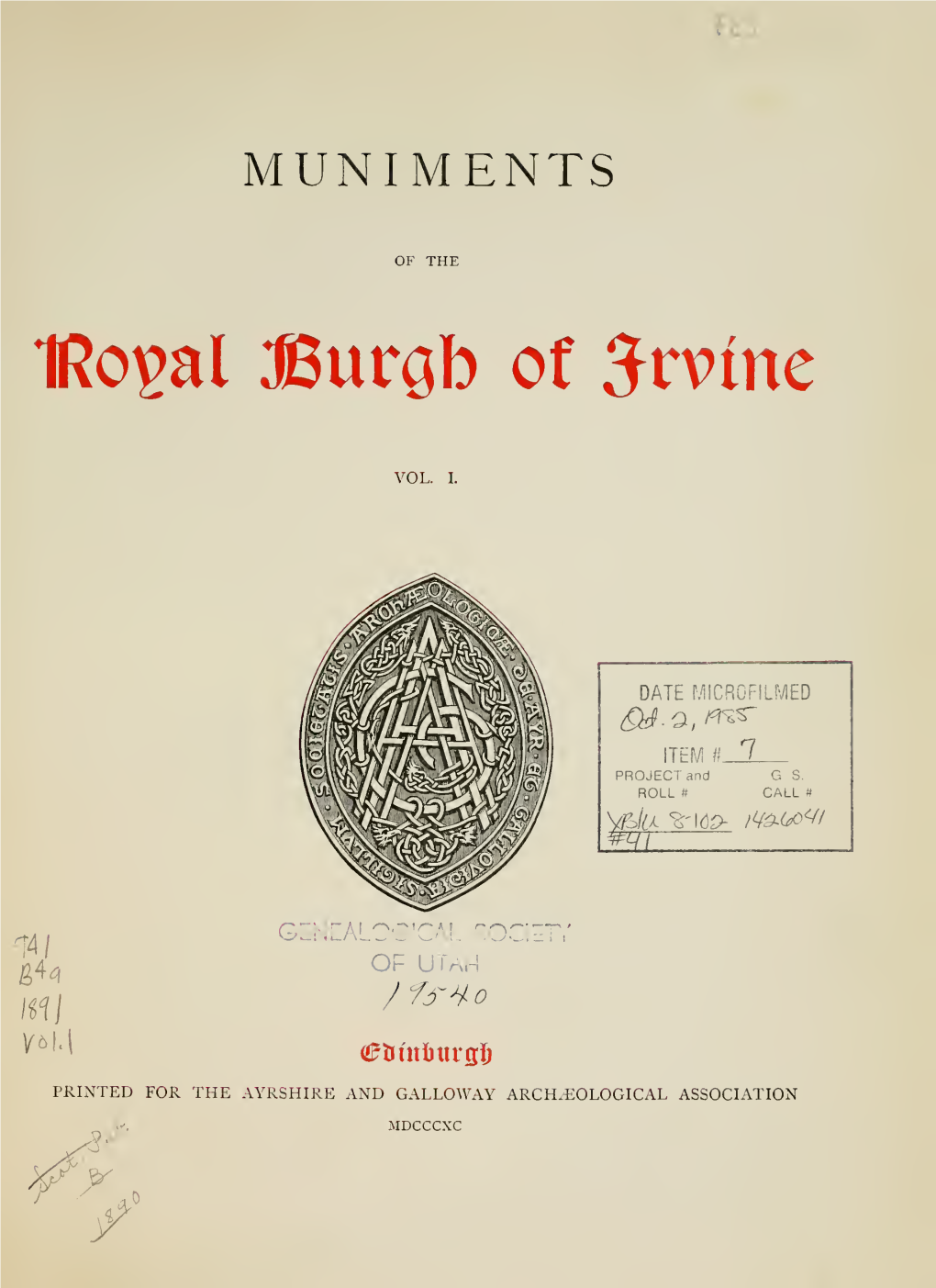 Muniments of the Royal Burgh of Irvine