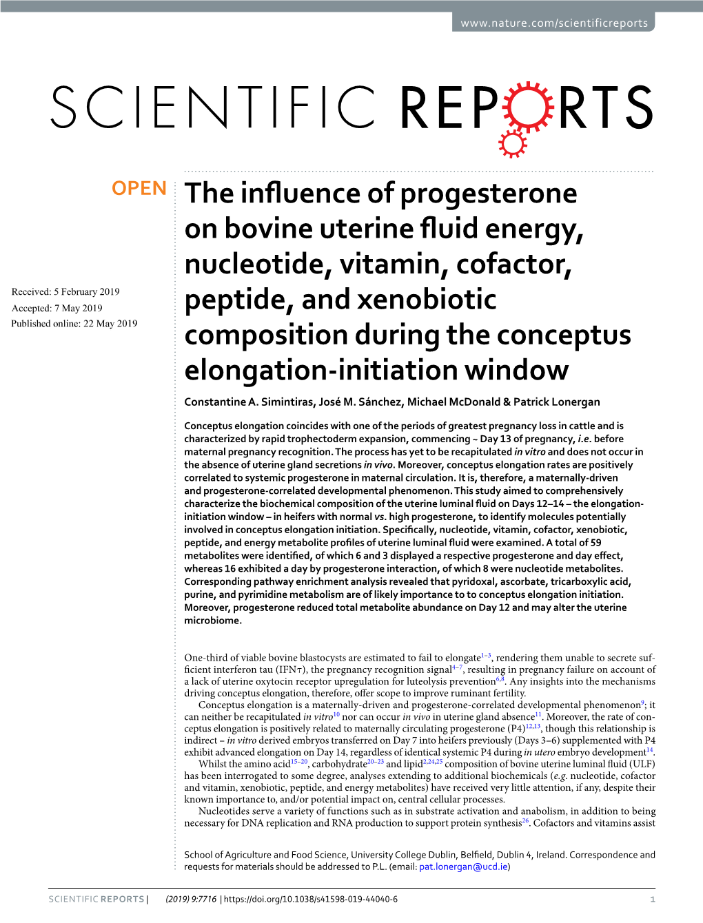 The Influence of Progesterone on Bovine Uterine Fluid Energy