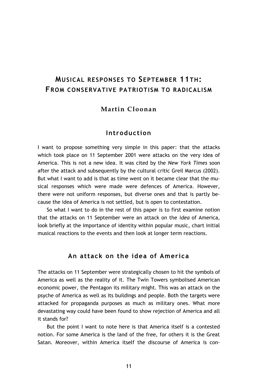 Martin Cloonan Introduction an Attack on the Idea of America