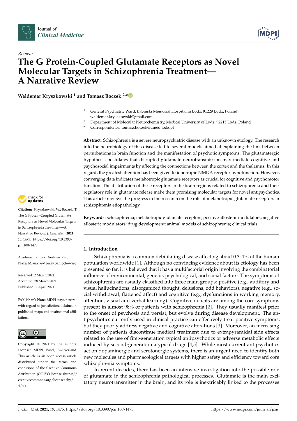 The G Protein-Coupled Glutamate Receptors As Novel Molecular Targets in Schizophrenia Treatment— a Narrative Review