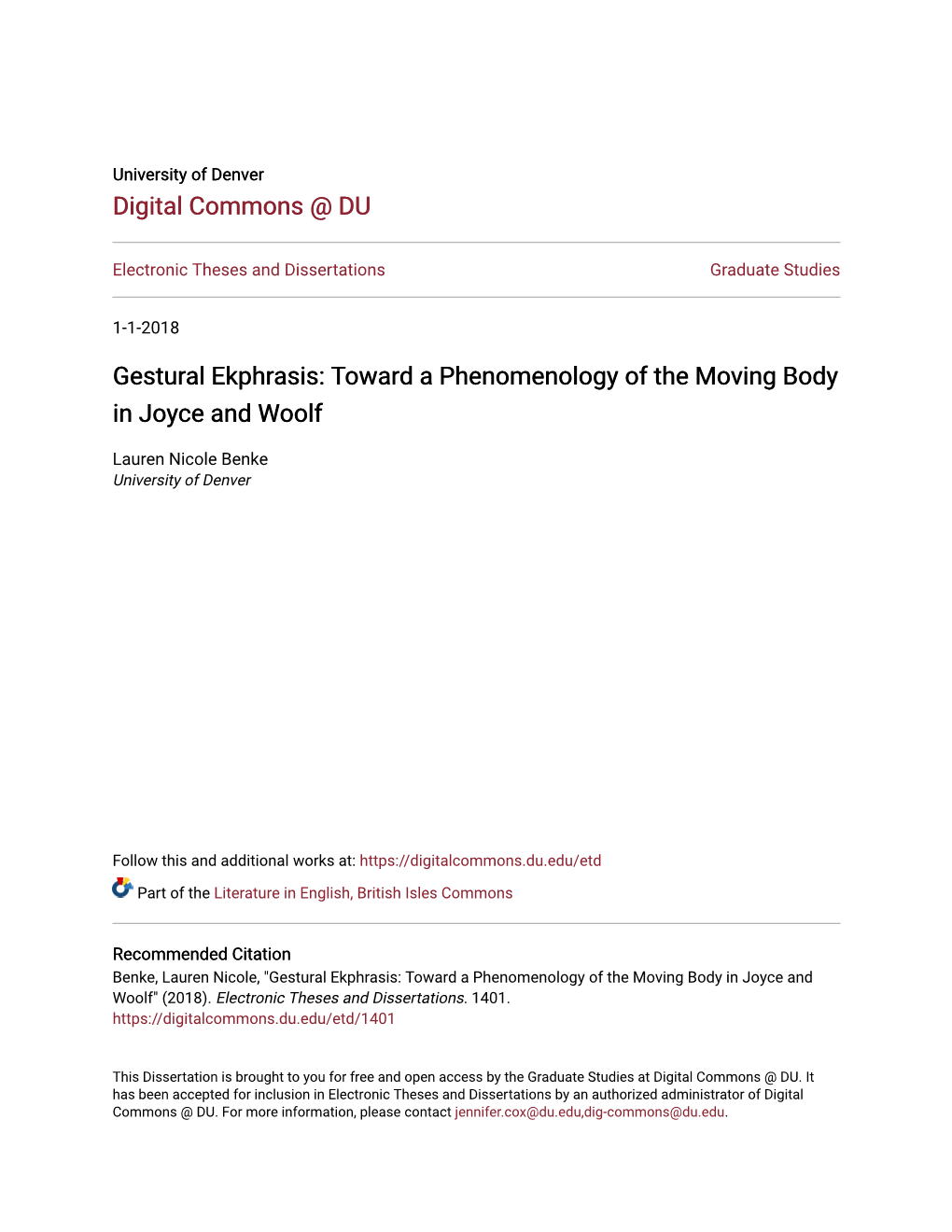 Gestural Ekphrasis: Toward a Phenomenology of the Moving Body in Joyce and Woolf