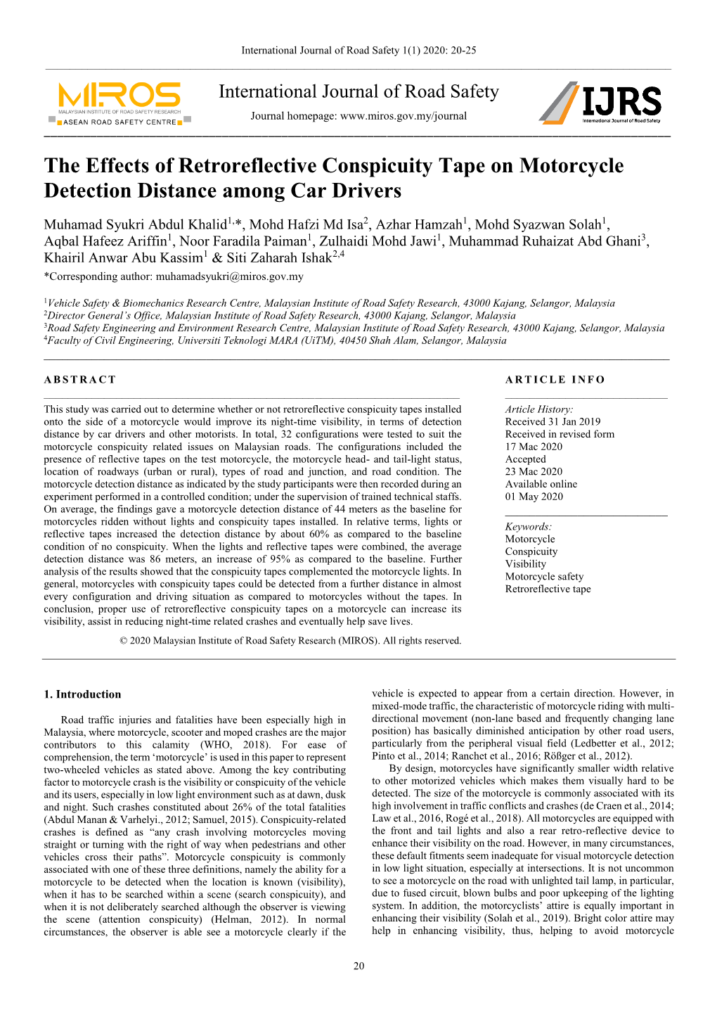 The Effects of Retroreflective Conspicuity Tape on Motorcycle Detection Distance Among Car Drivers