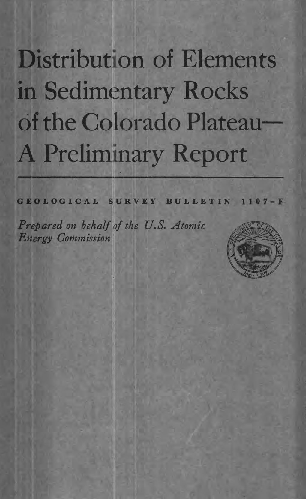 Distribution of Elements in Sedimentary Rocks of the Colorado Plateau a Preliminary Report