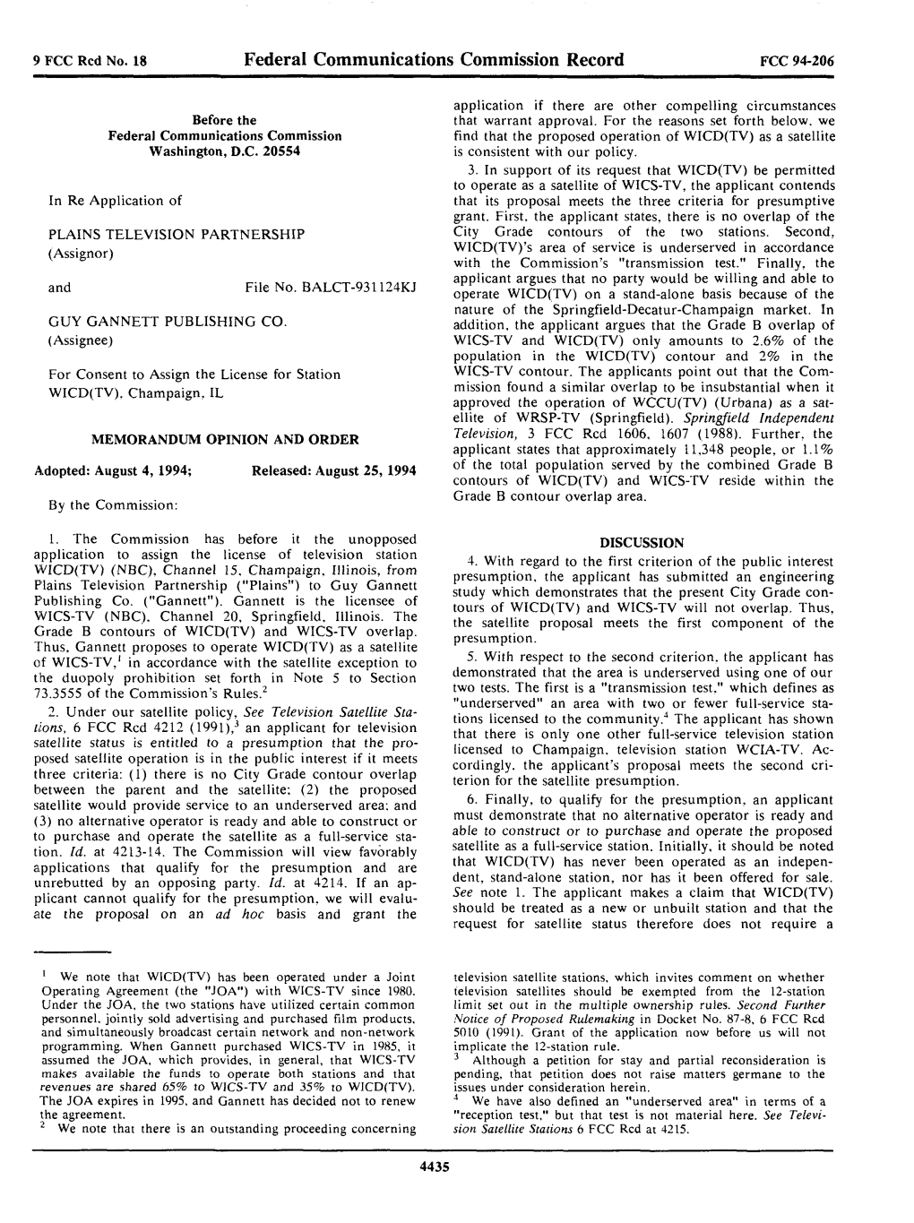 Federal Communications Commission Record FCC 94-206