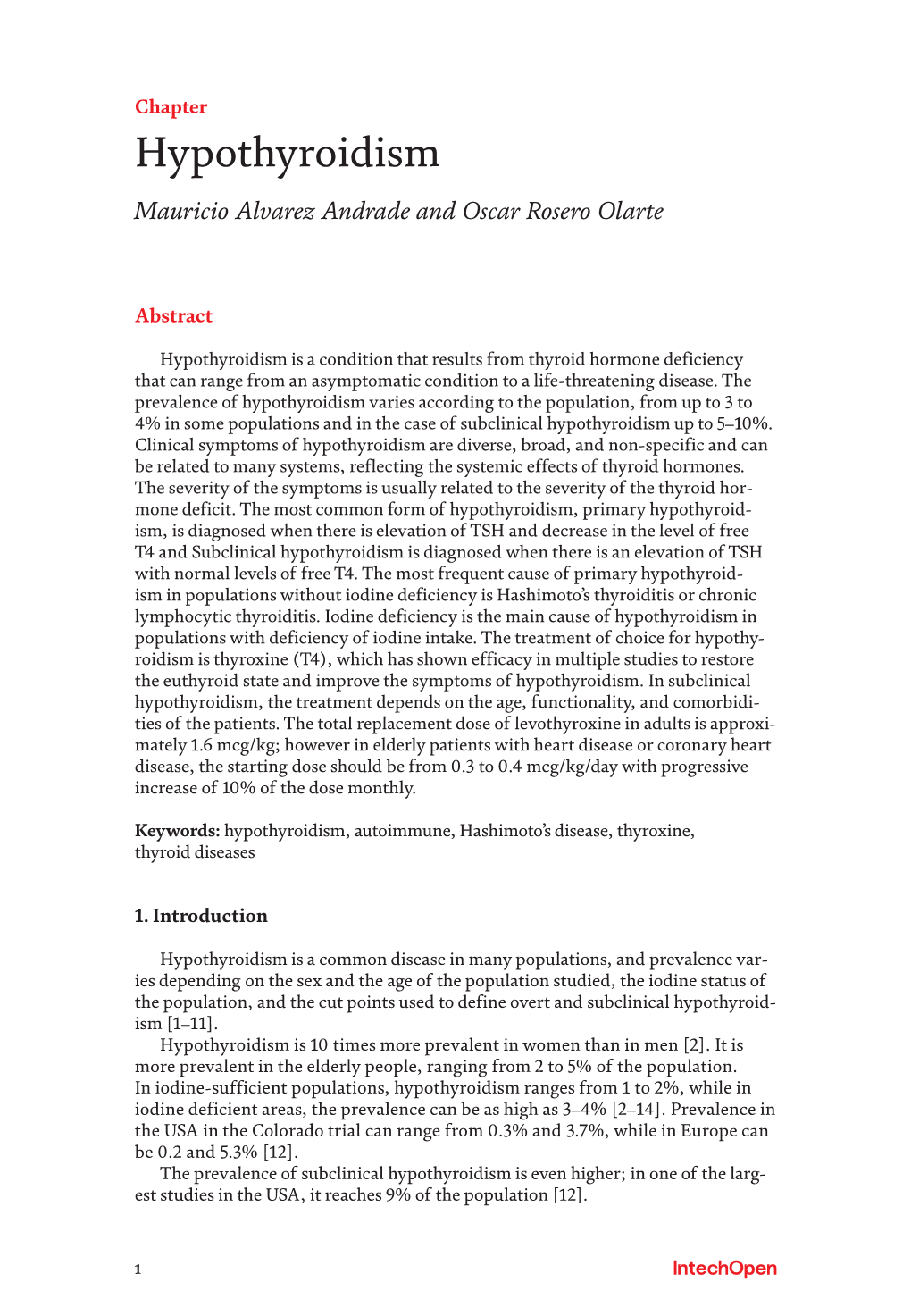 Hypothyroidism Mauricio Alvarez Andrade and Oscar Rosero Olarte