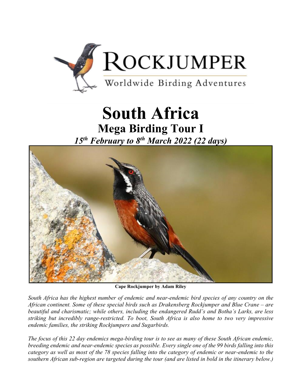 South Africa Mega Birding Tour I
