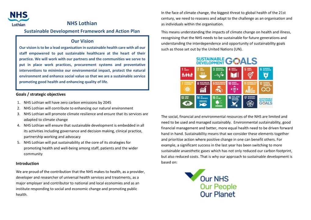 NHS Lothian Sustainable Development Framework and Action Plan