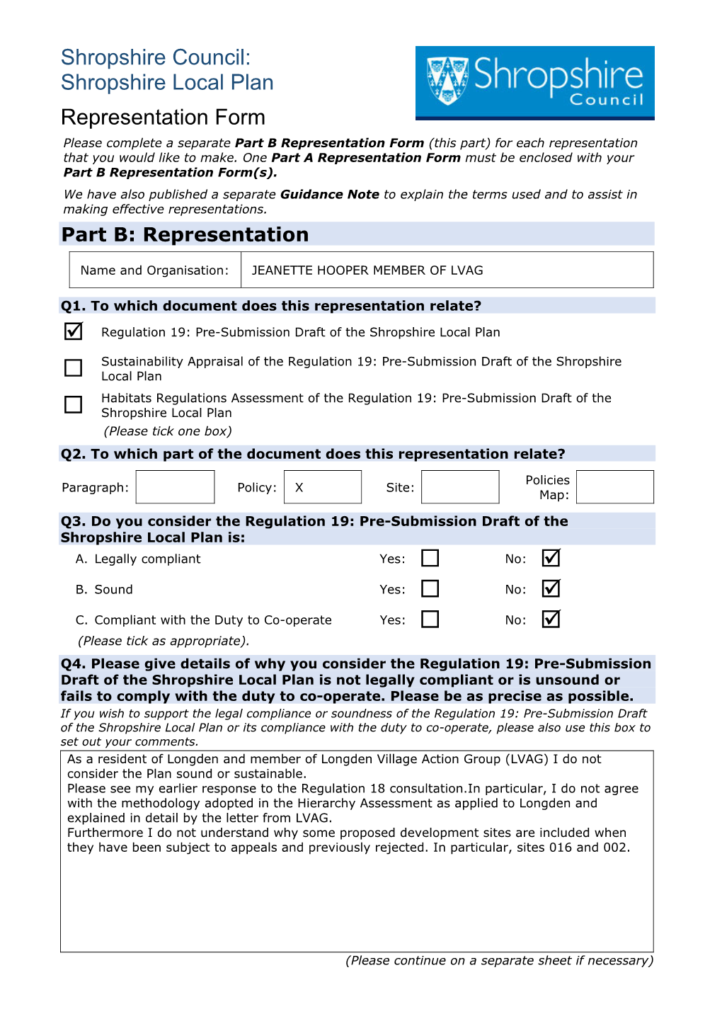 Shropshire Local Plan Representation Form