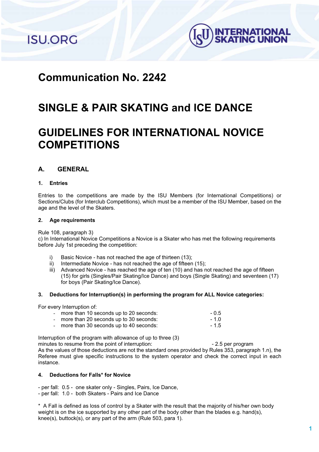 Communication No. 2242 SINGLE & PAIR SKATING and ICE DANCE