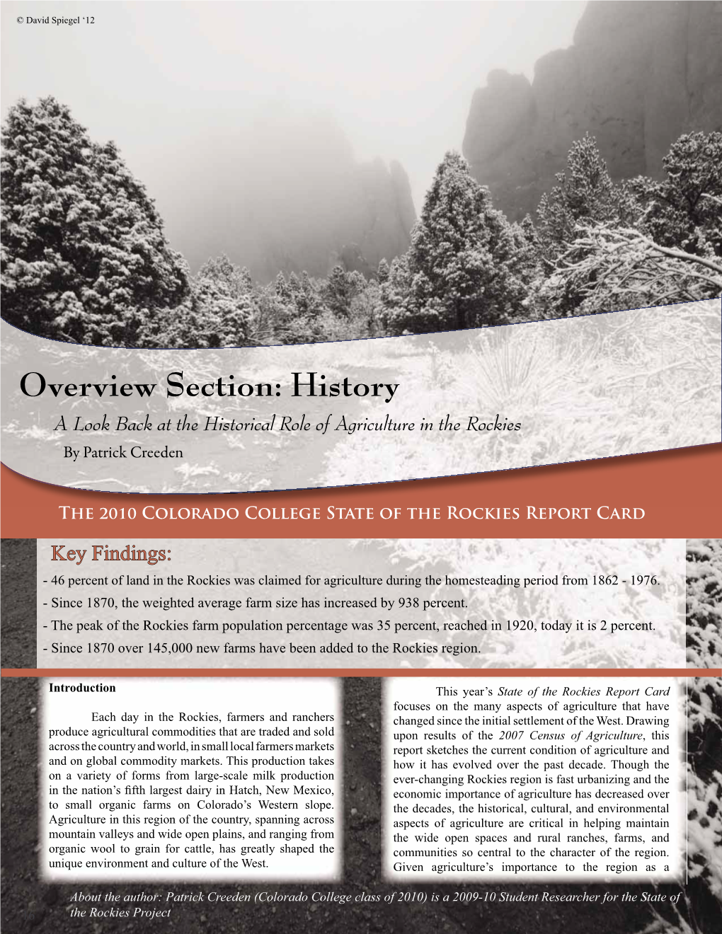 Overview Section: History a Look Back at the Historical Role of Agriculture in the Rockies by Patrick Creeden