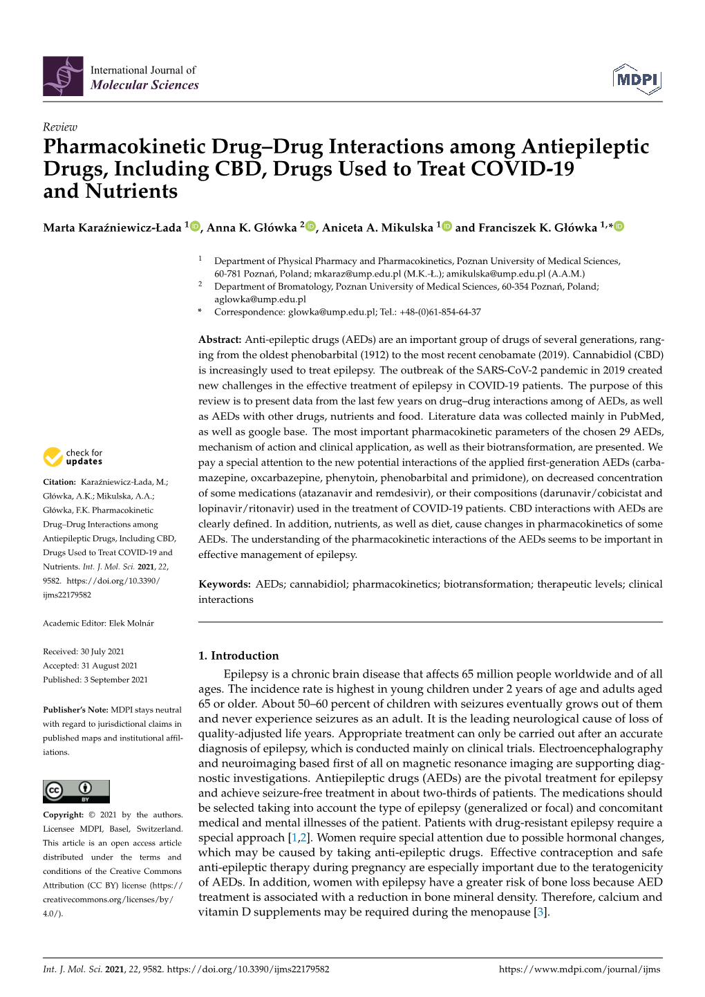 Pharmacokinetic Drug–Drug Interactions Among Antiepileptic Drugs, Including CBD, Drugs Used to Treat COVID-19 and Nutrients