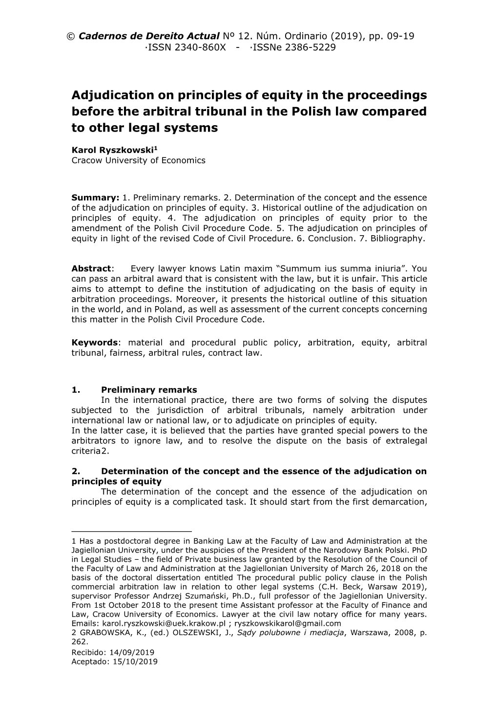 Adjudication on Principles of Equity in the Proceedings Before the Arbitral Tribunal in the Polish Law Compared to Other Legal Systems