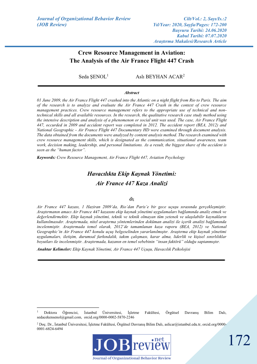 Crew Resource Management in Aviation: the Analysis of the Air France Flight 447 Crash