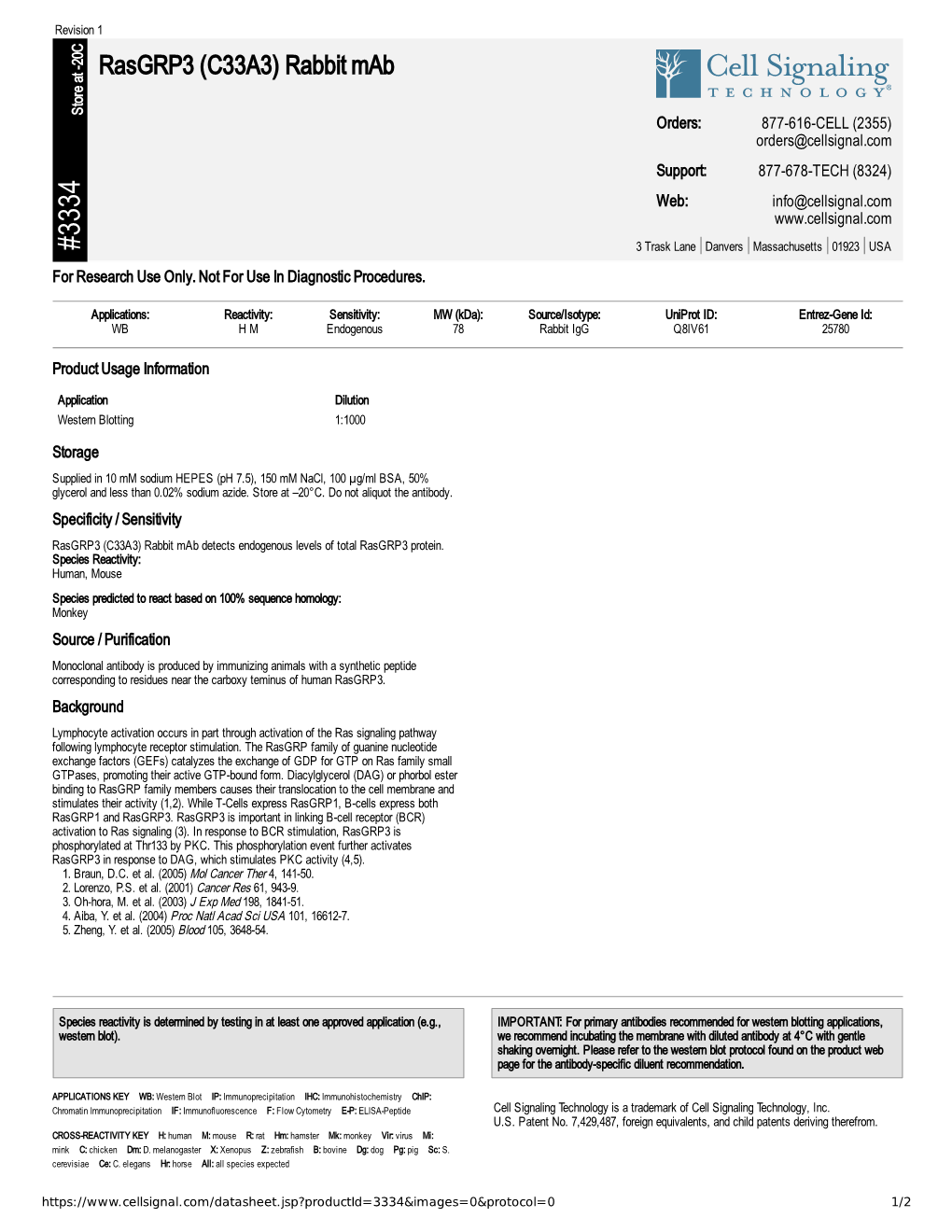 Rasgrp3 (C33A3) Rabbit Mab A