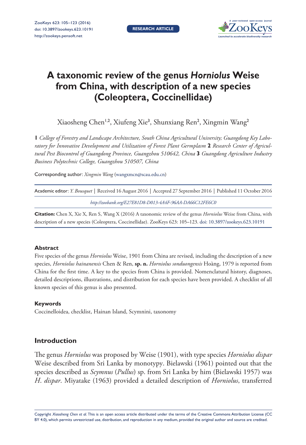 ﻿A Taxonomic Review of the Genus Horniolus Weise from China, With