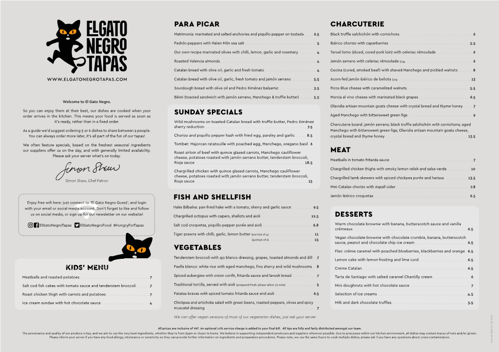 El Gato Negro Menu December 2018