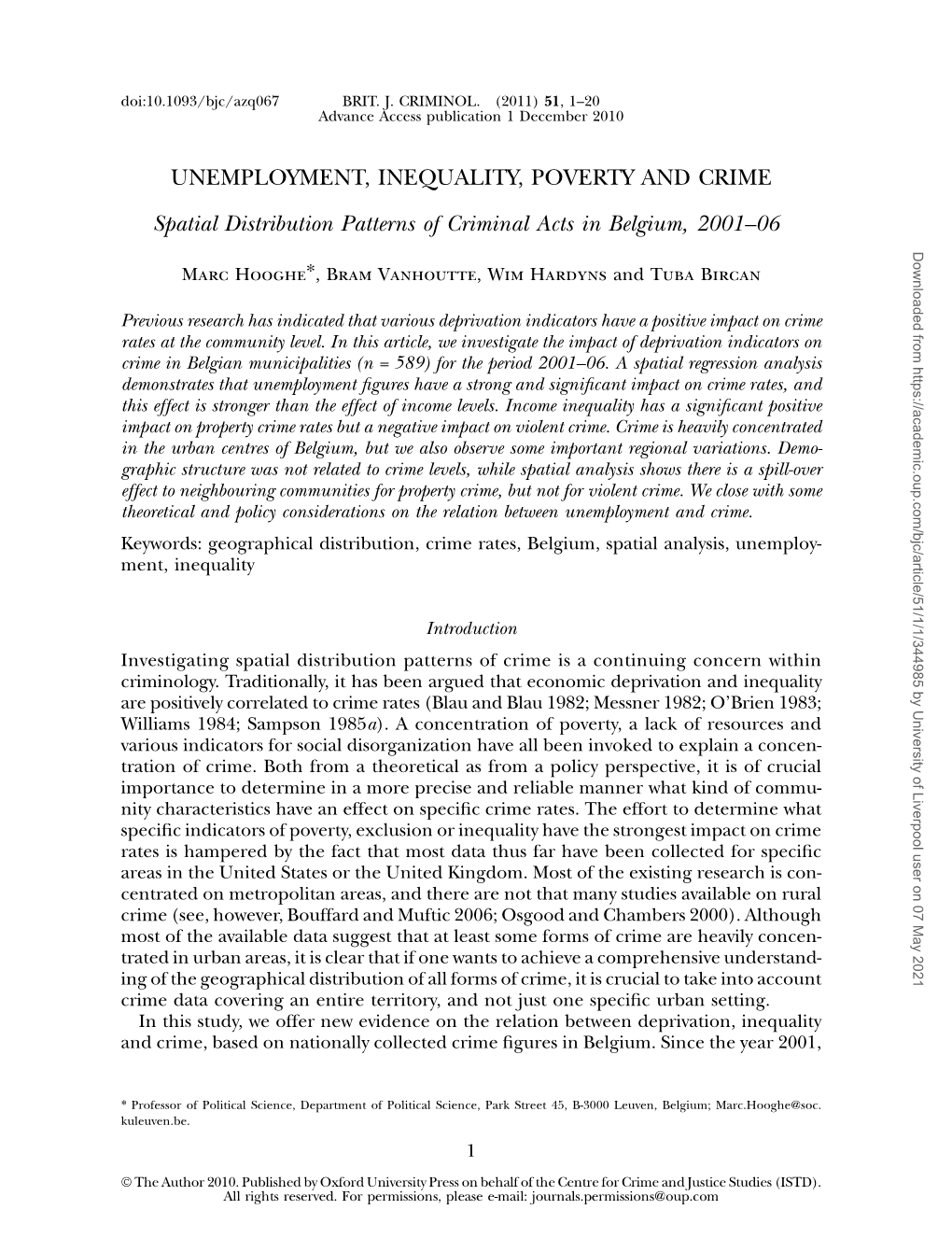 UNEMPLOYMENT, INEQUALITY, POVERTY and CRIME Spatial
