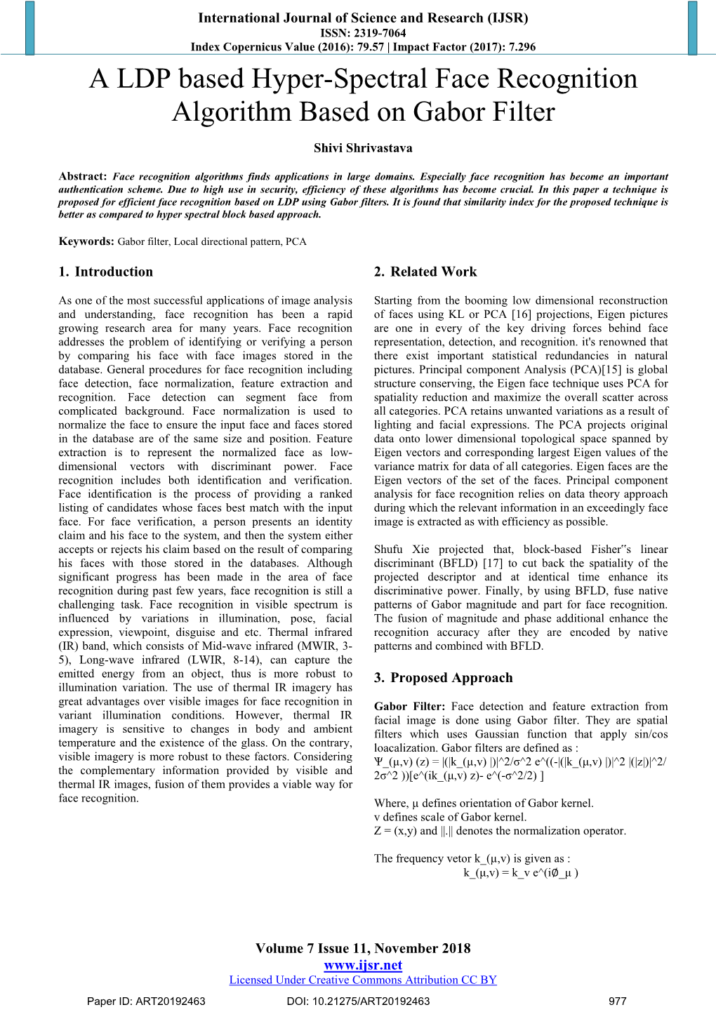 A LDP Based Hyper-Spectral Face Recognition Algorithm Based on Gabor Filter