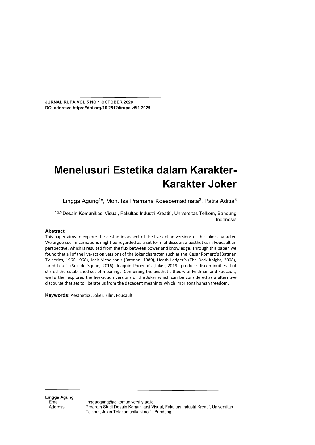 Menelusuri Estetika Dalam Karakter- Karakter Joker