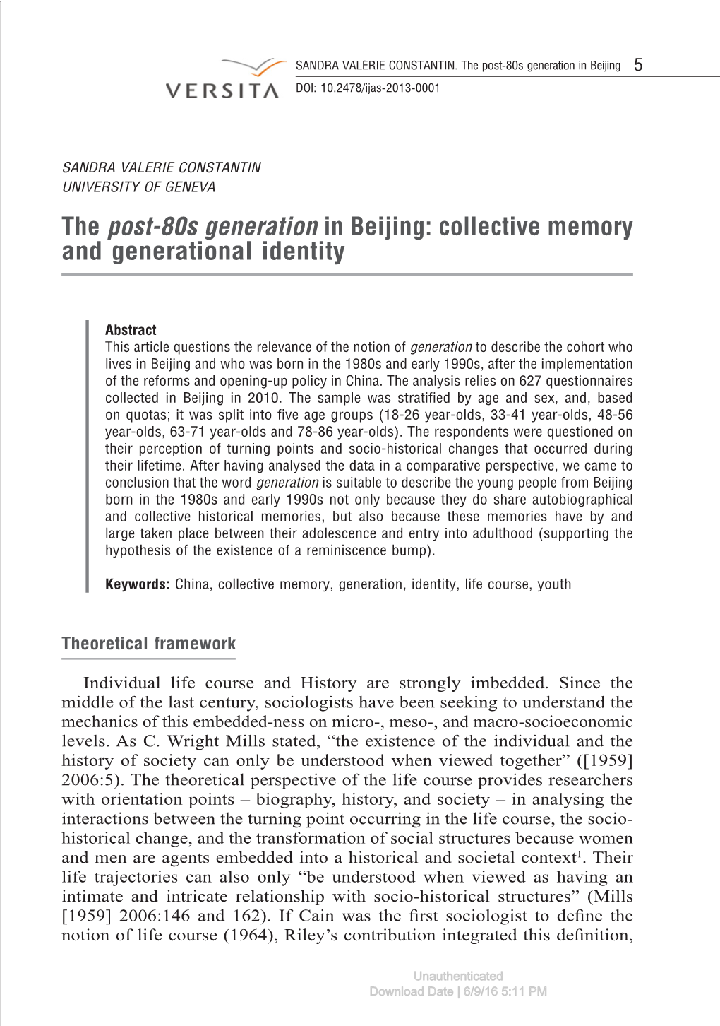 The Post-80S Generation in Beijing: Collective Memory and Generational Identity