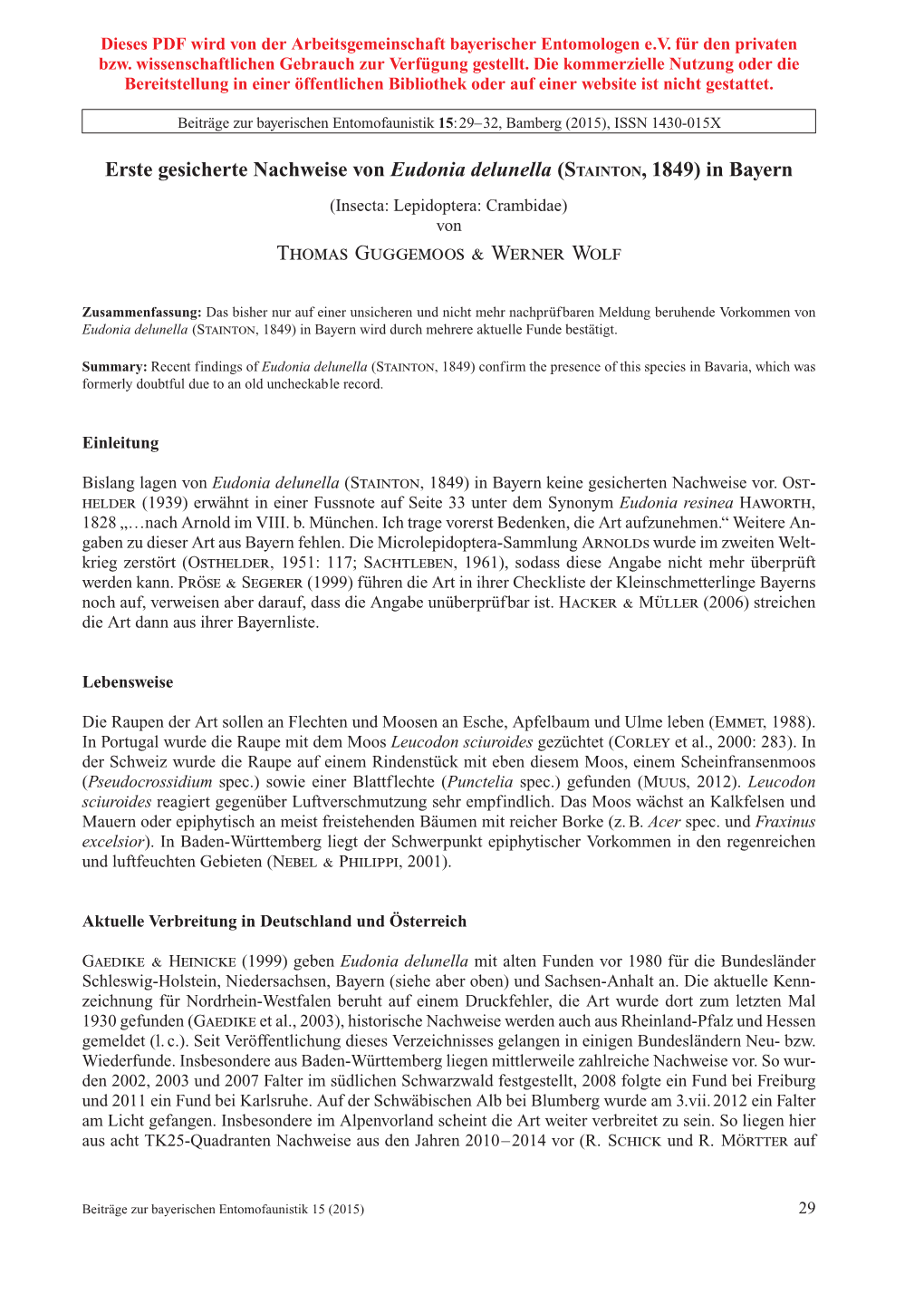 Beiträge Zur Bayerischen Entomofaunistik 15:29–32, Bamberg (2015), ISSN 1430-015X