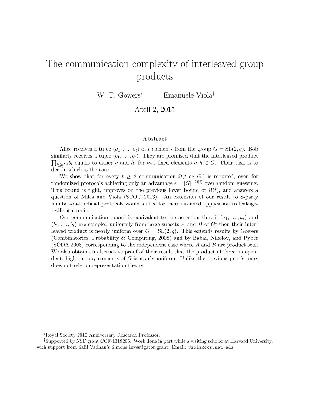 The Communication Complexity of Interleaved Group Products