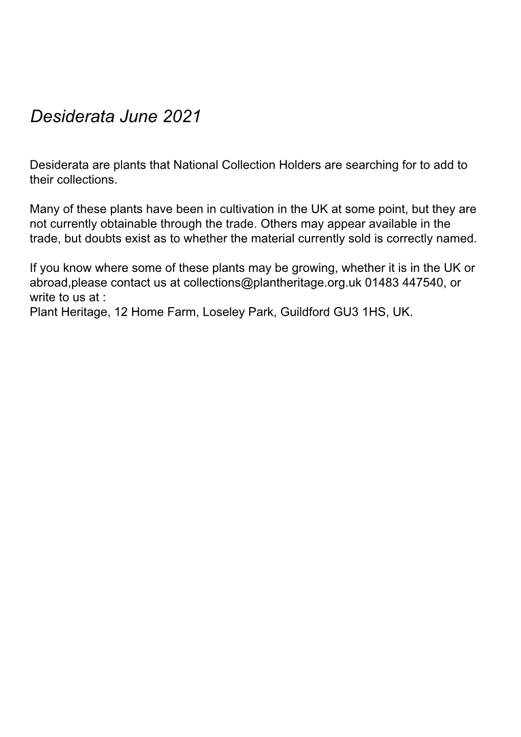 Desiderata June 2021