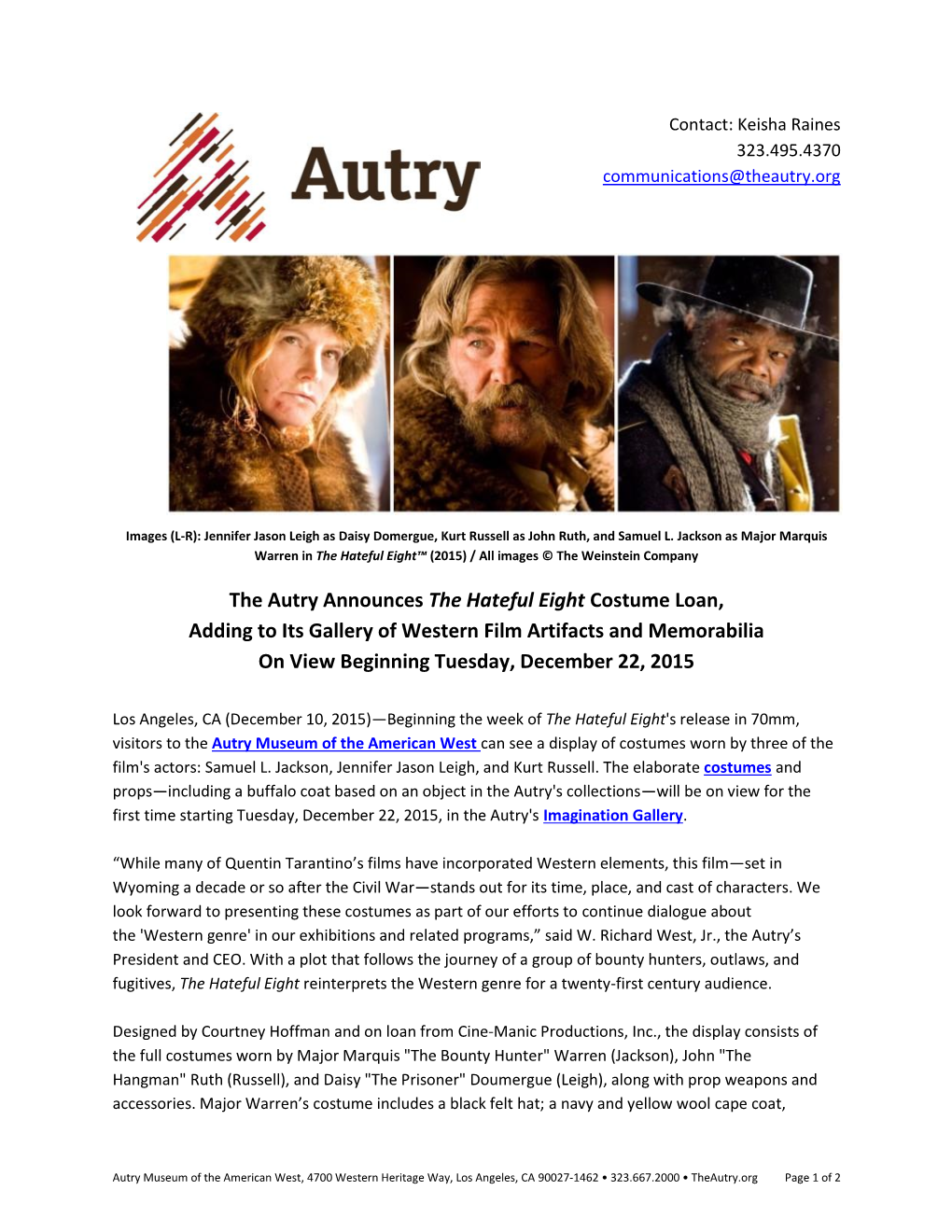 Autry Press Release